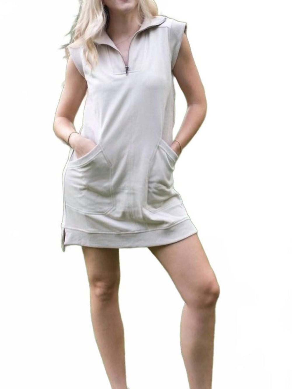 Doe & Rae Sleeveless French Terry Quarter Zip Dress / Long Vest